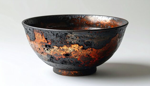 Handcrafted Raku Fired Ceramic Tea Bowl with Organic Glaze Patterns