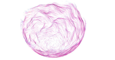 Obraz premium Dynamic abstract spherical shape created by countless flowing pink particles against a clean white b