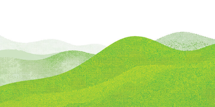 Simple pixel art landscape with green rolling hills and mountains under a clear sky in a retro video game style