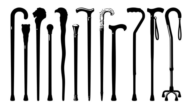Decorative cane vector illustration vintage walking stick collection isolated on white