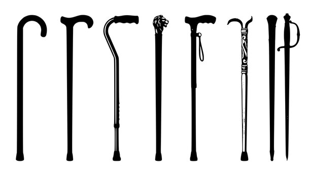 Different canes collection vector illustration walking stick and mobility support set isolated on white background