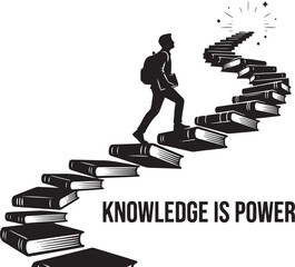 Fototapeta premium Education, knowledge and success concept, man climbing book staircase, inspirational quote