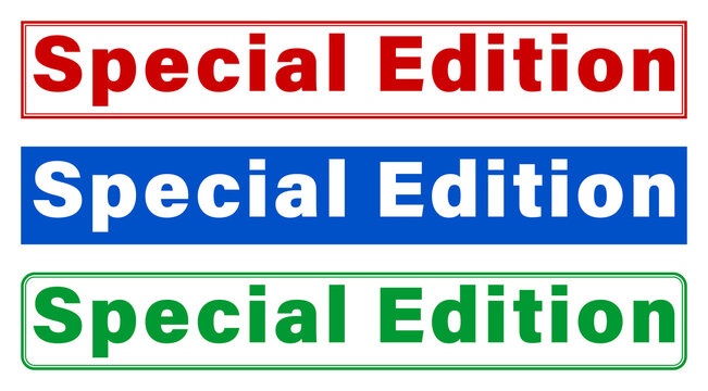 Three special edition labels with different colored backgrounds and text