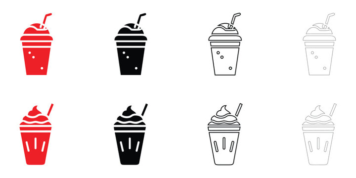 Milkshake cup icon vector set, milkshake vector, silhouette and line art illustration