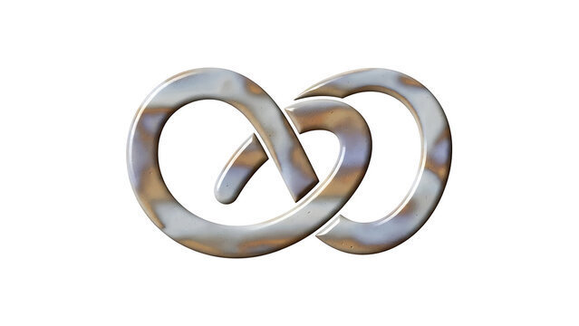 Metallic silver pretzel shape isolated on a transparent background