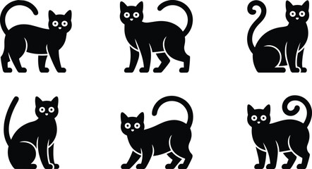 Naklejka premium Black cat silhouettes collection diverse poses for graphic design projects