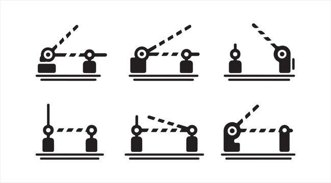 Barrier gate and security checkpoint silhouette icon set