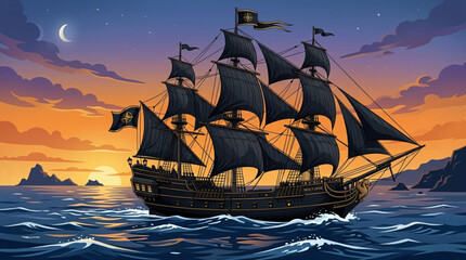 sailing ship in the sunset © Yayat