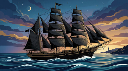 sailing ship in the sunset © Yayat