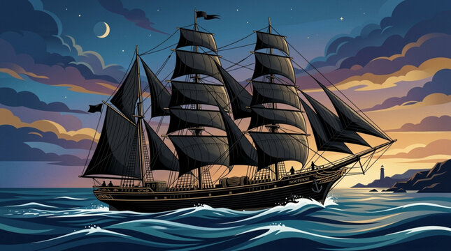 sailing ship in the sunset