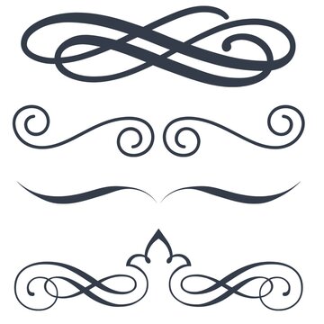 A set of elegant calligraphic swirl divider lines with infinity loop design showing decorative vintage vector illustration elements