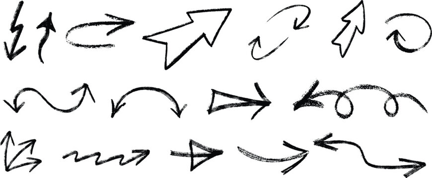 Hand drawn black arrow icon set. Vector brush strokes illustration collection