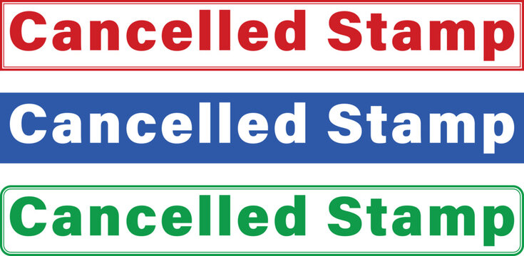 Three cancelled stamp labels with different colored borders on white background