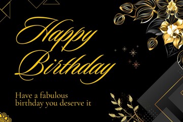 Happy birthday greeting card with gold decorations on black background © 𝐙𝐀𝐈𝐍 𝐉𝐀𝐓𝐓🚩