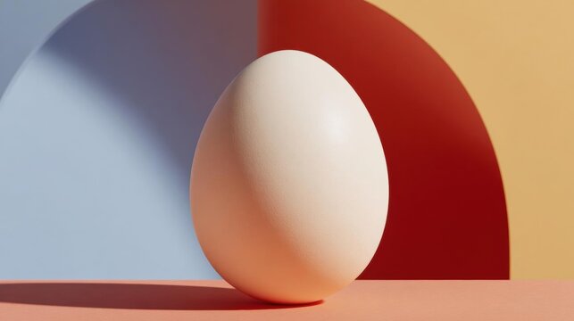 3d rendering of an egg on a pink surface. the egg is in the center of the image, with its body facing towards the left side of the frame. it is a light pink color and appears to be spherical in shape.