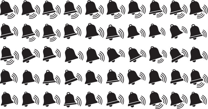 Vintage Bell Icon Set Seamless Pattern &ndash; Black Alarm, Notification and Service Bells.