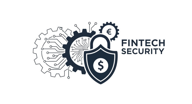 Fintech security shield with lock.
