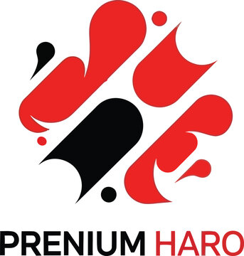 Abstract logo with red and black shapes and text prenium haro