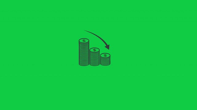 Business Investment Loss and Startup Failure Icon on Bright Green Chroma Key Background