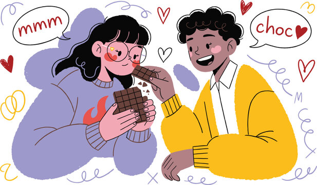 Couple sharing chocolate and love