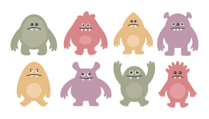 Sad monster characters set colorful cartoon creatures for children's designs © Craft Designer