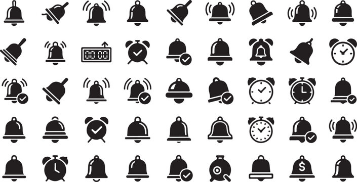 Vintage Bell Icon Set Seamless Pattern &ndash; Black Alarm, Notification and Service Bells.