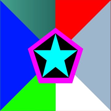 An abstract geometric design featuring four vibrant triangular quadrants in red, blue, green, and gray meeting at a central point on a white background
