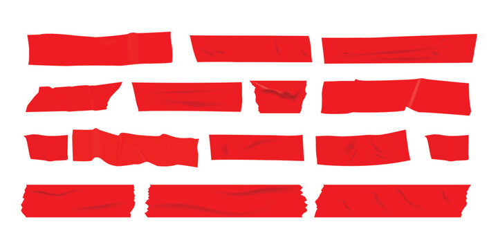 Various pieces of red tape.Piece red tape vector isolated illustration.Red tape art a composition of strips and crosses with bold visual impact with tape.
