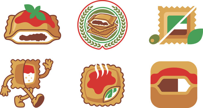 Assorted panzerotti sandwich icons with various toppings and designs