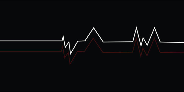 Dua ekg garis detak jantung koleksi sketsa tangan. File EPS dengan latar belakang putih. Ilustrasi vektor.