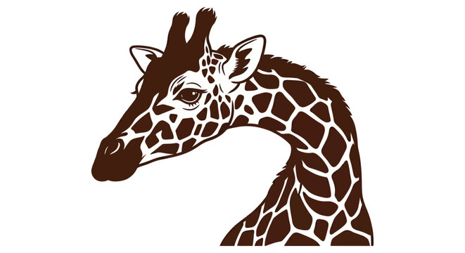 Giraffe head illustration brown and white isolated on white background