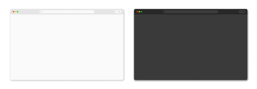Light and Dark Browser Mockup, Empty Web Browser Page Template of Application UI UX Front View isolated on Transparent Background