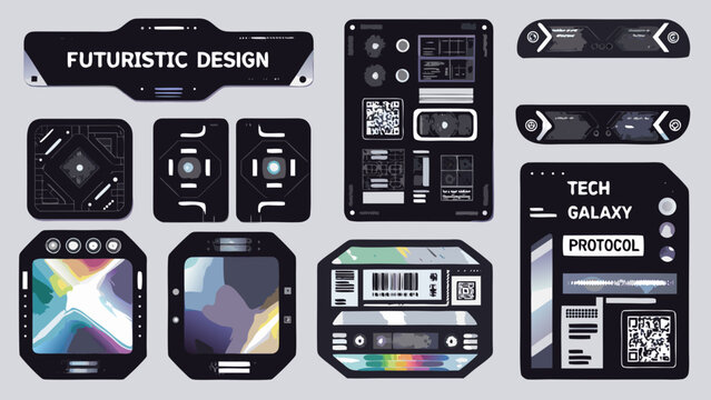 futuristic design elements collection a set of high tech panels and labels on a gray background