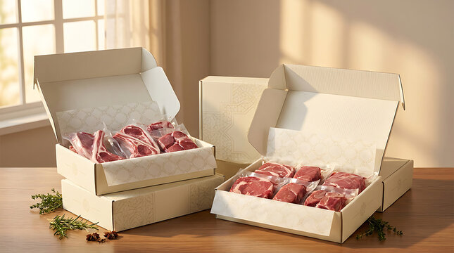 Meat boxes with fresh cuts of meat