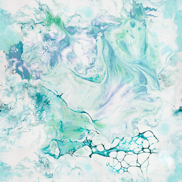 Abstract fantastic blue and green hand painted seamless pattern, acrylic painting.