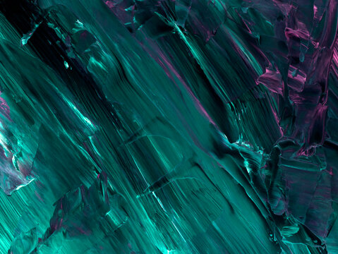 Abstract original painting. Hand drawn, impressionism style, green and pink color texture, brush strokes of paint