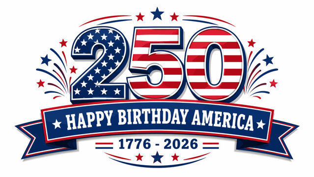 Happy birthday america 250 years anniversary with us flag and stars