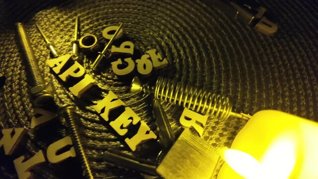 Golden Letters Spell API KEY on Textured Surface