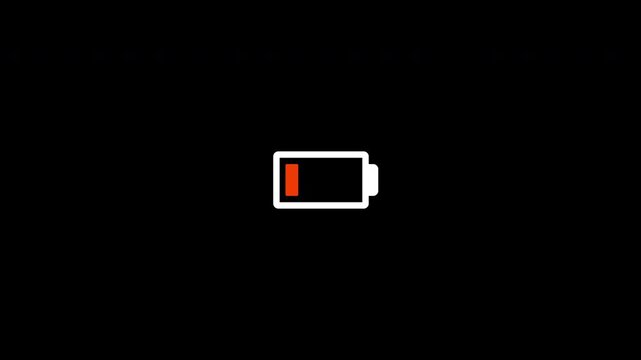 Mobile phone battery charging line by line and changing color from red to green animation. 4k seamless infinite loop. Concept of recharging energy, rest, sleep, enjoy, love.