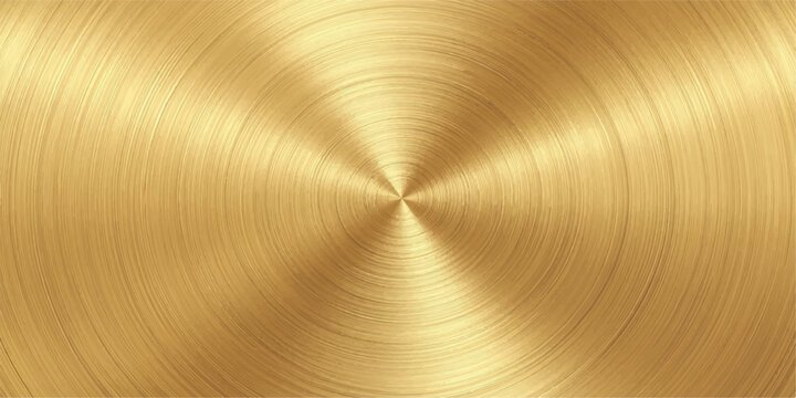 Abstract shiny gold and silver brushed metallic texture backgrounds with a circular pattern resembling a stainless steel plate or vinyl music record surface