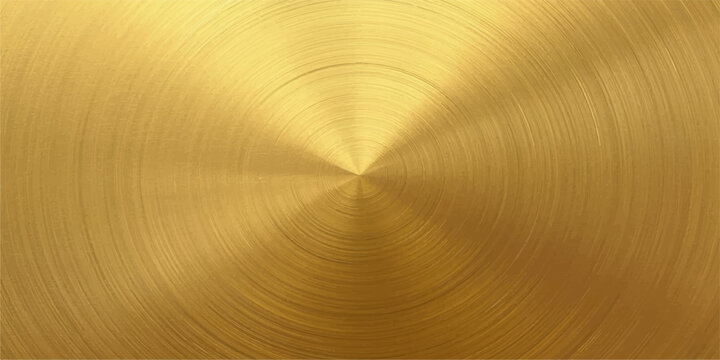 An abstract shiny gold and silver metallic background featuring a circular brushed aluminum texture with an industrial steel plate pattern