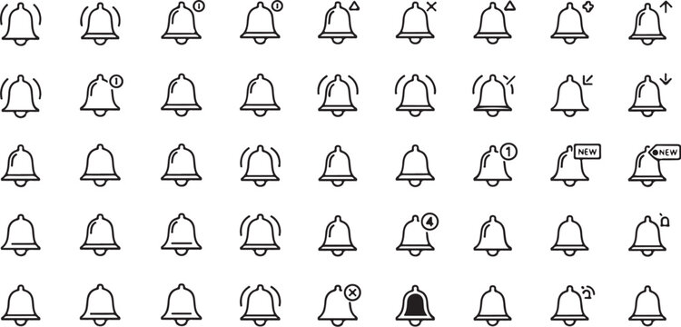 Vintage Bell Icon Set Seamless Pattern &ndash; Black Alarm, Notification and Service Bells.