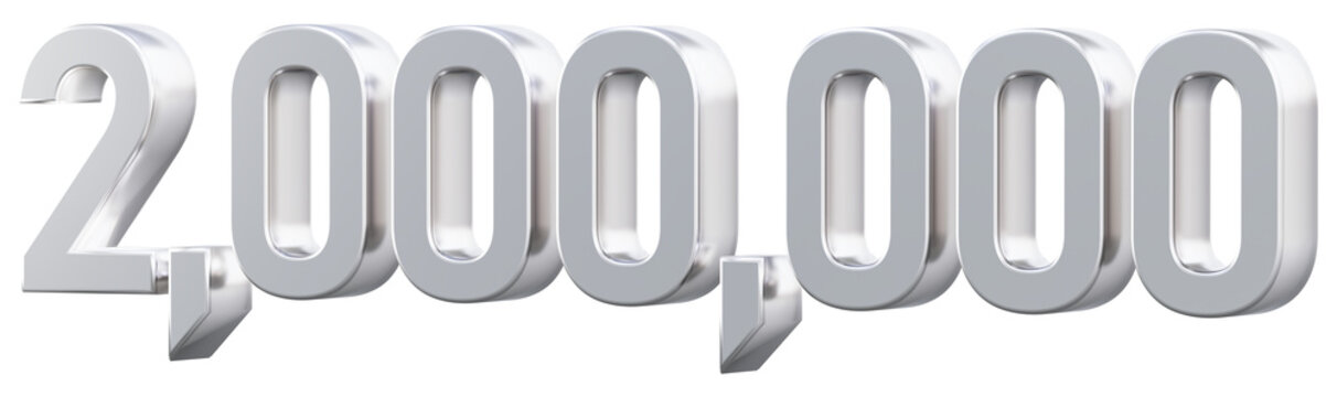 Shiny silver metallic 2,000,000 number 3D graphic
