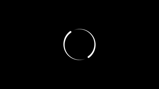 Animation of a loading spinning load wheel. Waiting for download. White circle on a black isolated background. 4k video