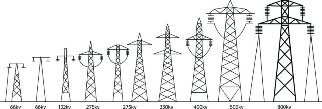 Electrical Transmission Towers by Voltage Size Comparison vector