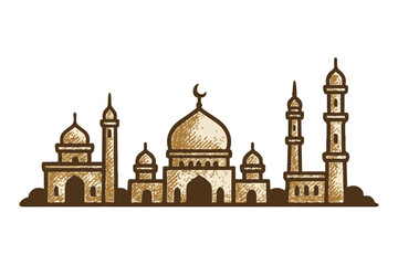 Fototapeta premium Mosque vector with doodle art style. Mosque Vector Illustration with Doodle Art Style. Hand‑Drawn Doodle Mosque Vector Design. Islamic Mosque Clipart in Doodle Style
