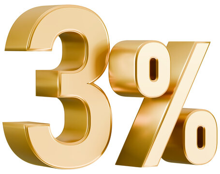 Polished gold 3 percent sign 3D render