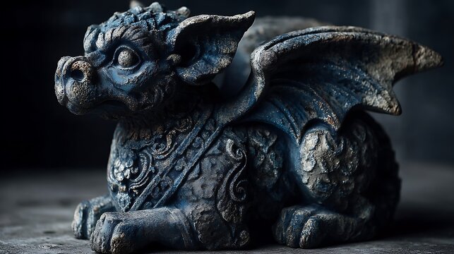 Mythical stone gargoyle creature decorative art piece high resolution picture