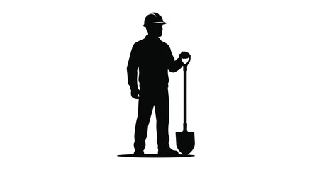Construction worker silhouette holding a shovel against a white background © MSTMAJEDA