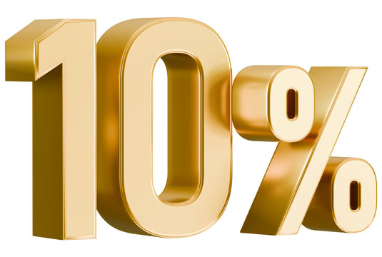 Gold 10 percent sign 3D render